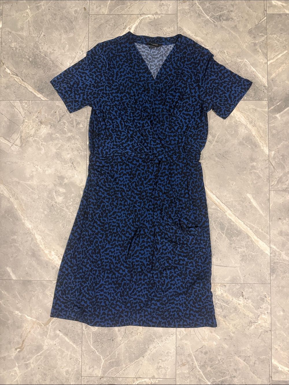 Banana Republic Navy and Black Printed Wrap Midi Dress